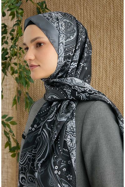 Fatma Atasoy Zenia Anthracite Voile Silk Shawl