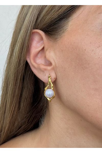 Home Sihra Accessories Steel Pearl Drop Nail Model Earrings Drop Earrings Gold Color