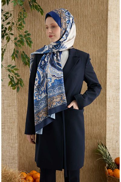 Fatma Atasoy Zenia Blue Voile Silk Shawl