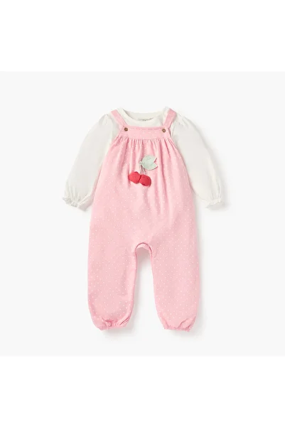 Juniors Cherry Applique Dungaree and T-shirt Set