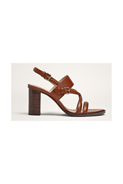 Massimo Dutti - Sandals in Leather, Comfortable Thick Heel, Brown, Size 41