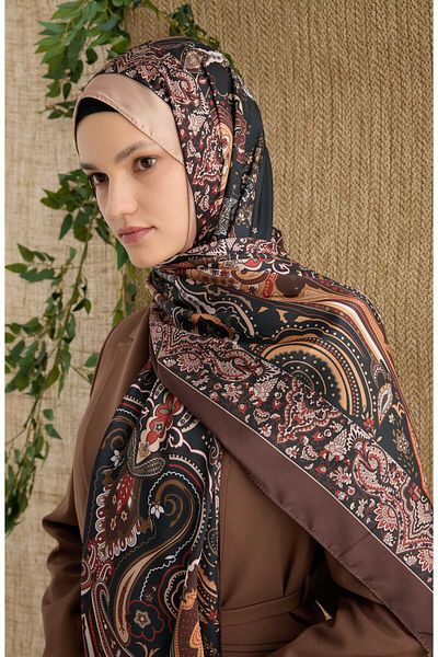 Fatma Atasoy Zenia Bitter Brown Voile Silk Shawl