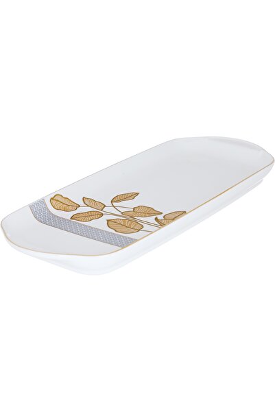 Alsaif Gallery Saif Gallery Porcelain Dessert Plate, 14", Rectangular, Gold R...