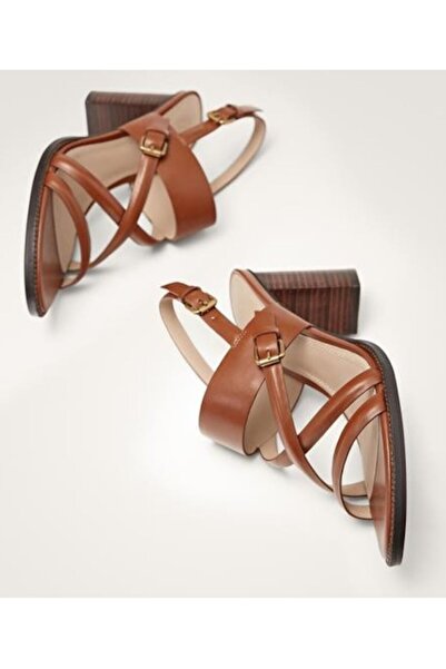 Massimo Dutti - Sandals in Leather, Comfortable Thick Heel, Brown, Size 41