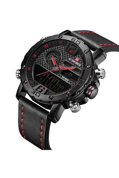 Naviforce Sport Analog-Digital Wrist Watch for Men with Leather Strap Water Resistant -Function Chronograph