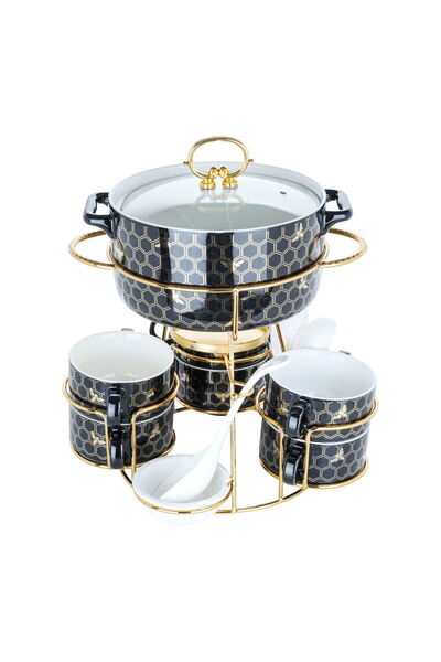 Alsaif Gallery Soup Warmer Set with Porcelain Stand, Saif Gallery, 16 Pieces ...