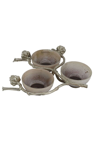 Generic Al Saif Gallery steel serving plate, 34 x 24 x 7.5 cm, gold base, 3 b...