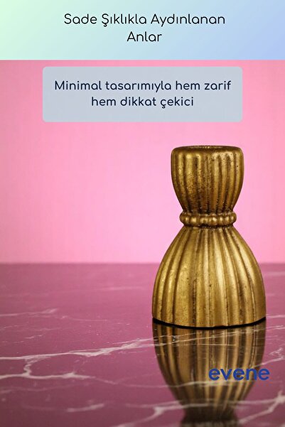 Evene Mumluk Şamdan Ince Mum Uyumlu Altın Eskitme Renk Model 64
