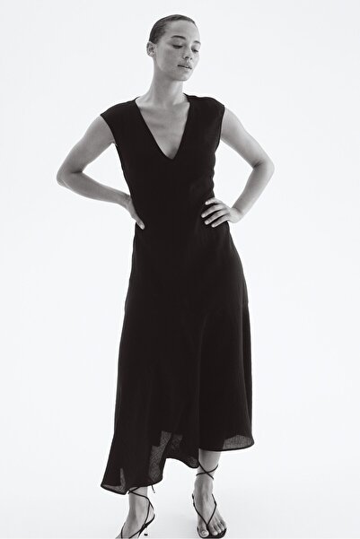 H&M V Yakalı Saten Elbise