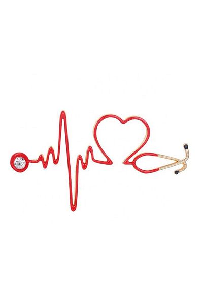 VOLY Medical brooch, red color, stethoscope pattern