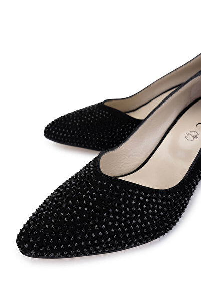 Tamer Tanca Kadın Hakiki Deri Siyah Süet Topuklu Ayakkabı