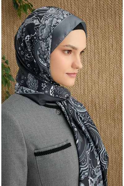 Fatma Atasoy Zenia Anthracite Voile Silk Shawl