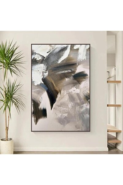 Marktna لوحة قماشية بتصميم الفن التجريدي مع برواز بني مجوف