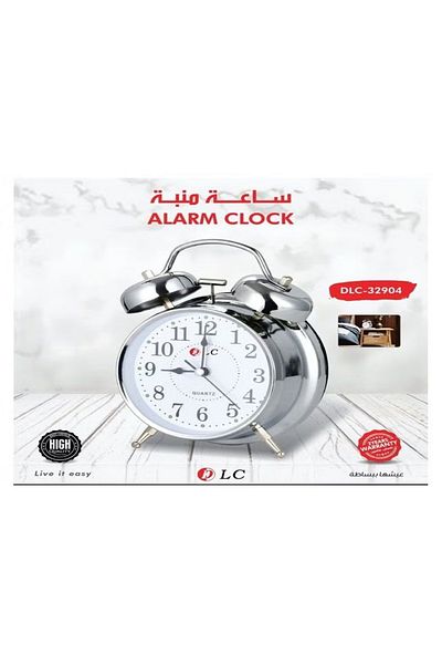 DLC Alarm clock made of chrome plated metal with bell alarm function and white dial