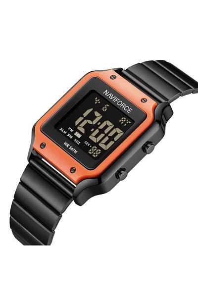Naviforce Unisex Digital Watch – Square Design, 33mm LED Display, Stainless Steel Case, Waterproof