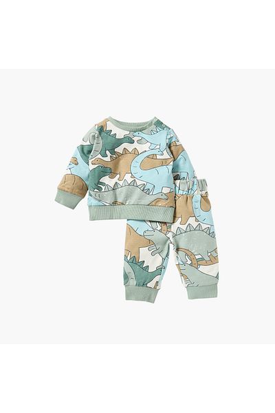 Juniors All-Over Dino Print Sweatshirt and Pyjama Set