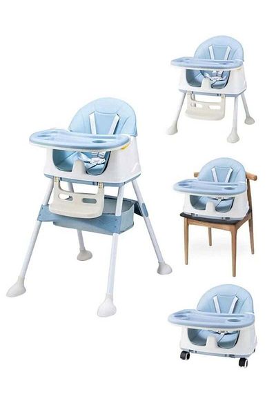 Yelajoy 3 In 1 Baby High Chair,Folding Height Adjustable,with Removable Plate,Stable and Safe,Blue