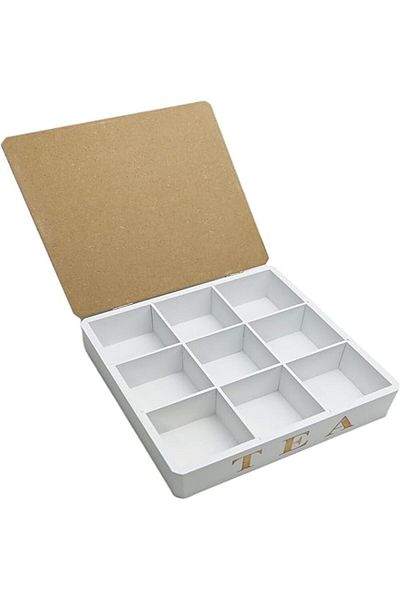 Generic Wood Tea Storage Box, Teabag Storing 9 Compartments Wooden Tea Box Hinged Wooden Lid Tea Organizer