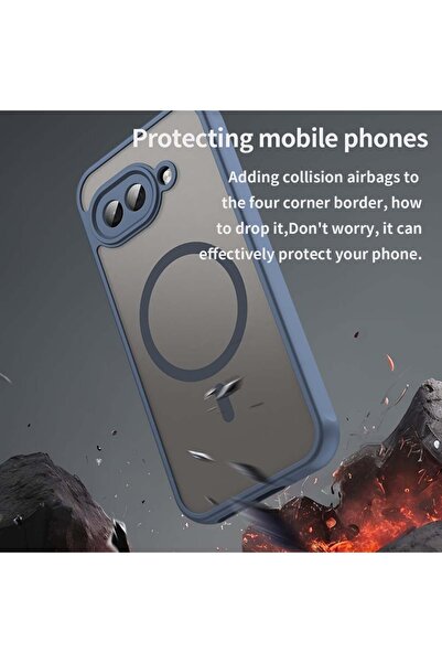 SKYDDAR INNOVATION Θήκη για Google Pixel 9a, HaloFrost MagSafe II, Αντικραδασμική, σετ αυτοκόλλητων, Μπλε σκούρο