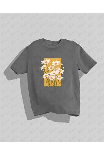 Nulivez تي شيرت كبير الحجم مطبوع عليه زهرة الأقحوان عالي الجودة للجنسين