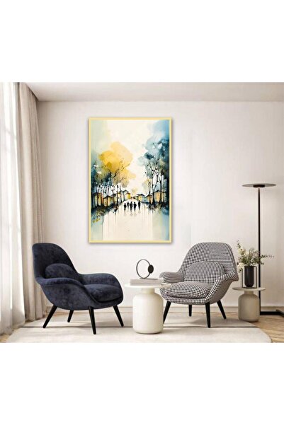 Marktna لوحة قماشية بتصميم بتصميم طبيعة مع برواز ذهبي مجوف