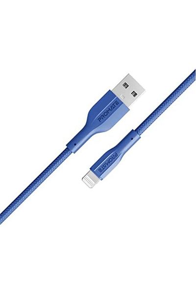 Promate كابل USB-A إلى Lightning، شحن USB-A متين بقوة 10 وات مع نقل بيانات بسرعة 480 ميجابت في الثانية، و100 سم أمبير