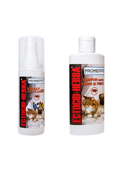 Promedivet Șampon antiparazitar 200ml și spray 100ml, Ectocid Herba Vital, împotriva căpușelor, puricilor și...