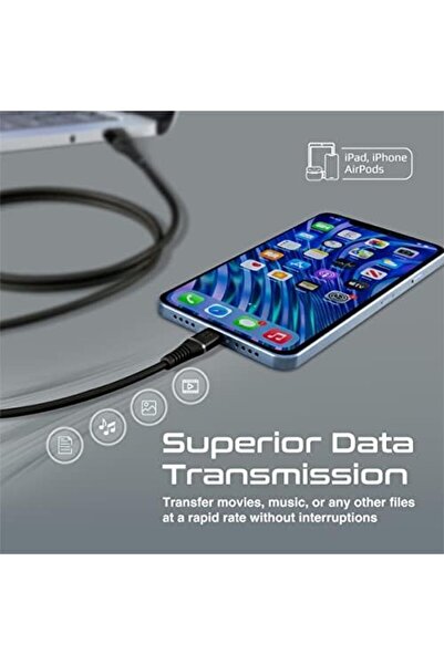 Promate كابل USB-A إلى Lightning، شاحن فائق السرعة بقوة 2.4 أمبير عالي الشد، USB-A إلى Lightning، لمزامنة البيانات