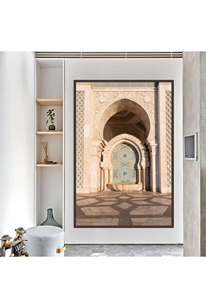 SND لوحة قماشية بتصميم مسجد مع برواز شامبين مجوف