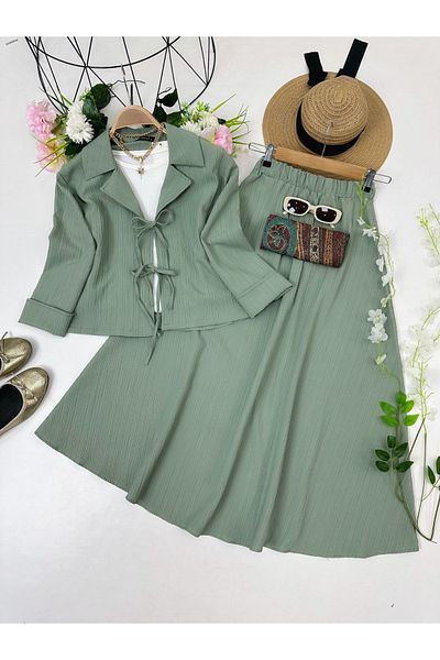 YEDİLALE Merve Skirt Jacket Double Set [Crinkle Fabric]
