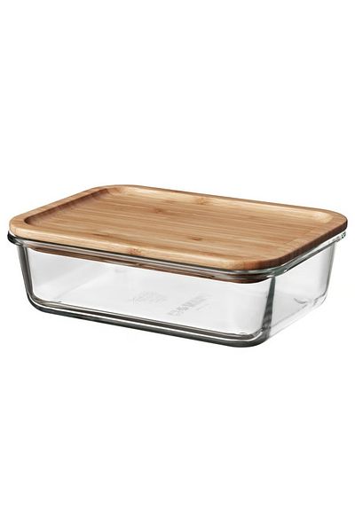 IKEA Food container with lid, rectangular glass/bamboo, 1.0 l