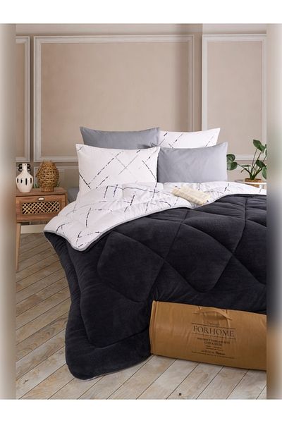 Sudemhome Double Welsoft Sleeping Set Double Sided Wellsoft Fluffy Fleece Quilt and Battal Fitted Sheet