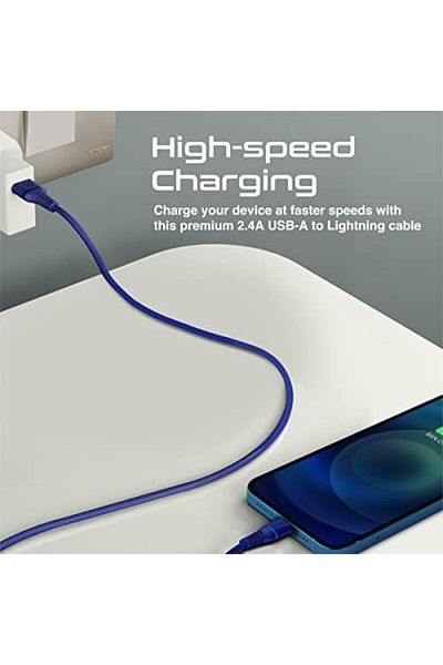 Promate كابل USB-A إلى Lightning، شاحن فائق السرعة بقوة 2.4 أمبير عالي الشد من USB-A إلى Lightning بطول 480 متر
