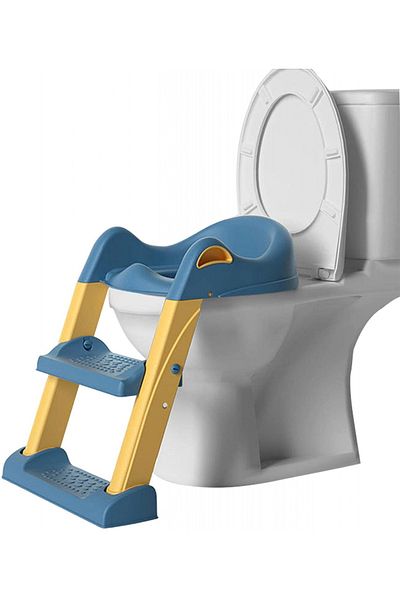 Little Mom Reductor toaleta pentru copii Little Mom Navy, pliabil, cu trepte antiderapante, manere ergonomice s