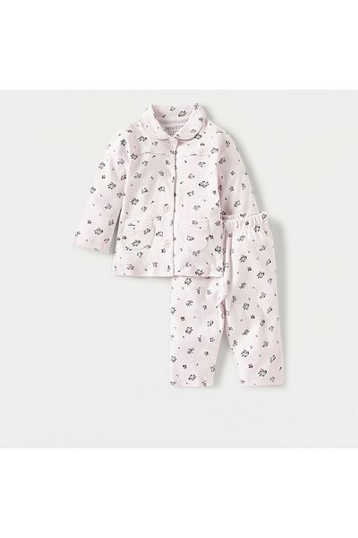 Juniors Floral Print Long Sleeves Shirt and Elasticated Pyjama Set