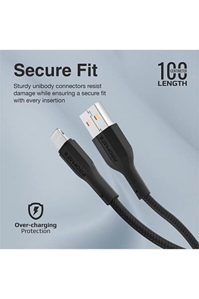 Promate كابل USB-A إلى Lightning، شحن USB-A متين بقوة 10 وات مع نقل بيانات بسرعة 480 ميجابت في الثانية، و100 سم أمبير