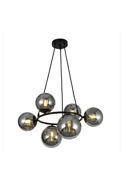 LED CONCEPT Chandelier with lampshades, black, asymmetrical, 58x48x80cm, bulb type 6xG9