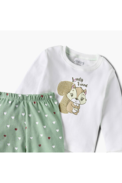 Juniors Squirrel Applique Long Sleeves T-shirt and Pyjama Set