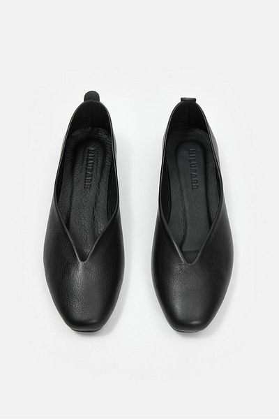NILUFARR Vera Black Genuine Leather Women's Flat Ballerinas