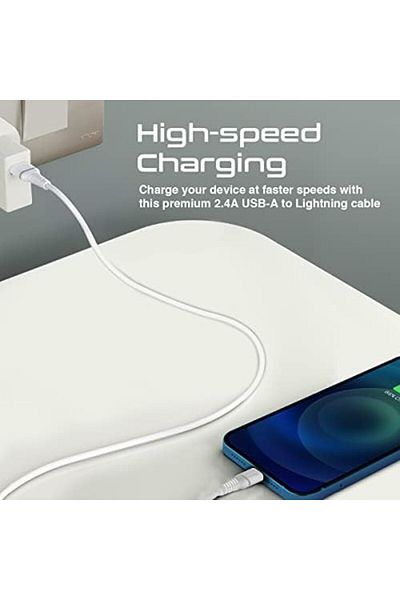 Promate كابل USB-A إلى Lightning، شاحن فائق السرعة بقوة 2.4 أمبير عالي الشد من USB-A إلى Lightning بطول 480 متر