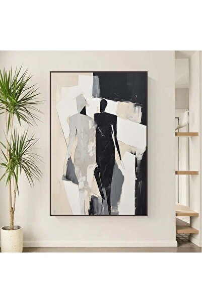 Marktna لوحة قماشية بتصميم الفن التجريدي مع برواز بني مجوف