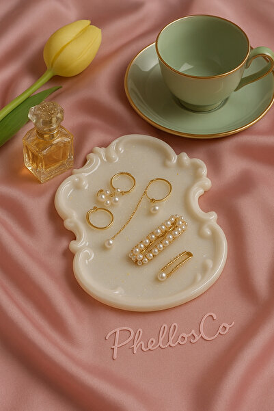 Phellos Baroque Stylish White Epoxy Jewelry Tray – Pearl and Gold Jewelry Org...