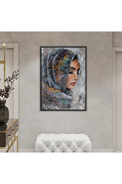 Marktna لوحة جدارية قماشية بتصميم فتاة عربية مع برواز أسود مجوف