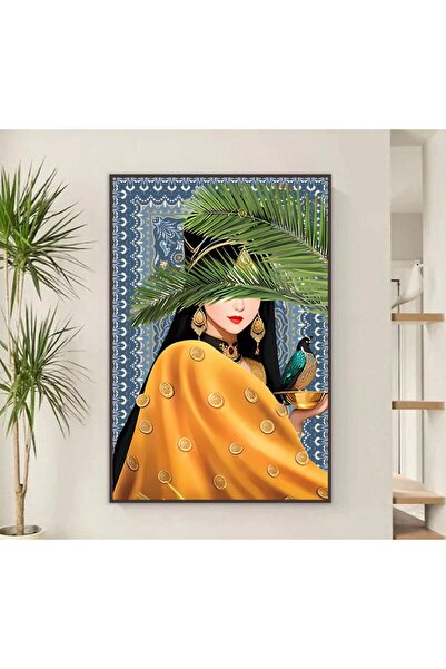 SND لوحة قماشية بتصميم فتاة عربية مع برواز شامبين مجوف