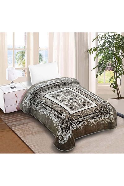 FIONNA.RO Thick Double Blanket Royal Embroidery Pattern - Grey Floral