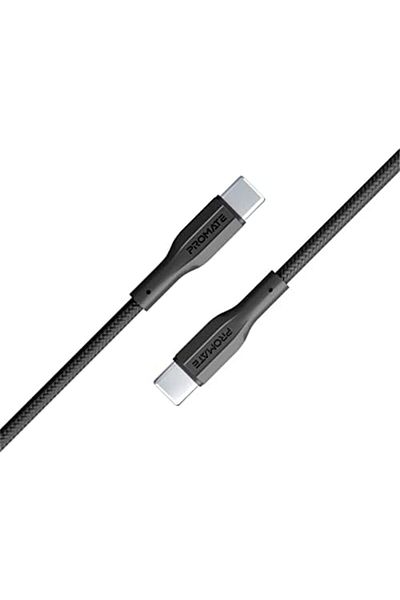 Promate كابل USB-C إلى USB-C، كابل شحن سريع من النوع C ممتاز بقوة 60 وات مع مزامنة بيانات بسرعة 480 ميجابت في الثانية و100