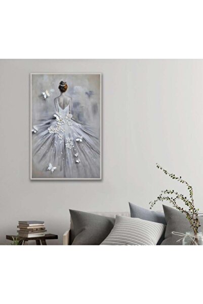 Marktna لوحة قماشية بتصميم بتصميم فتاة مع برواز فضي مجوف