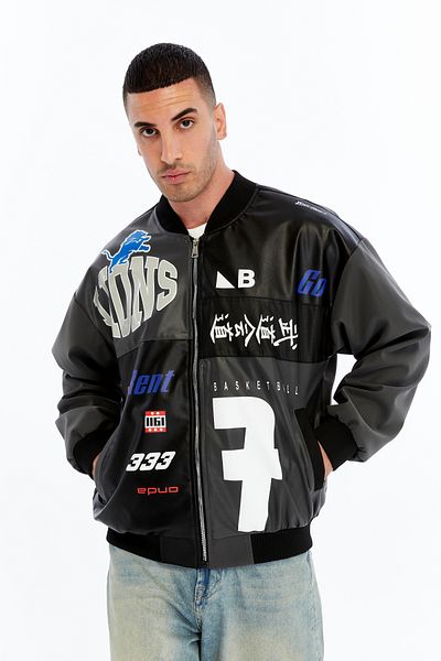 CHOS7N Ανδρικό παλτό μοτοσικλετιστή με στάμπα oversize, ανθεκτικό στον αέρα και το νερό