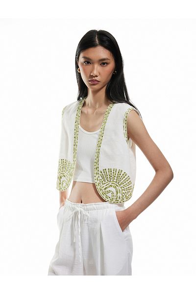 Koton Viscose-Cotton Blended Sleeveless Beaded Vest
