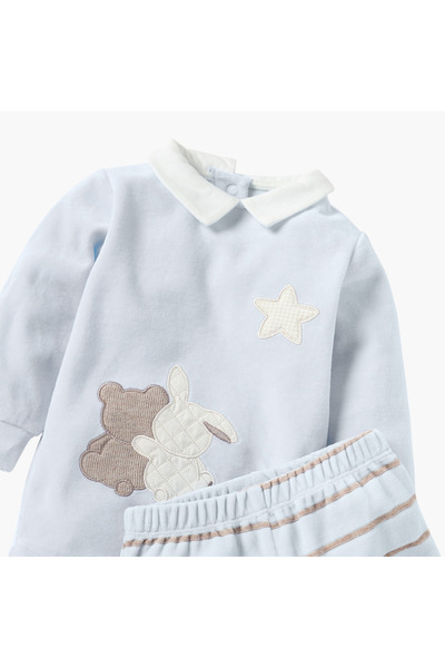 giggles Applique Detail Long Sleeves Velour T-shirt and Pyjama Set